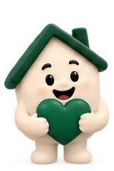 De Bedrijfshuis-mascotte houdt een hart vast
